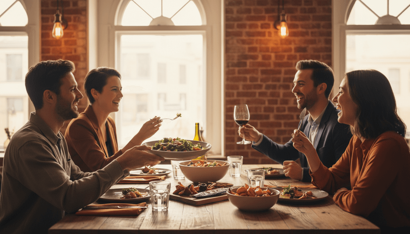 Customers dining and laughing together at Punjabi Chaap Corner