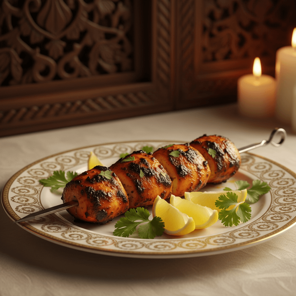 Paneer tikka on skewer with charred finish